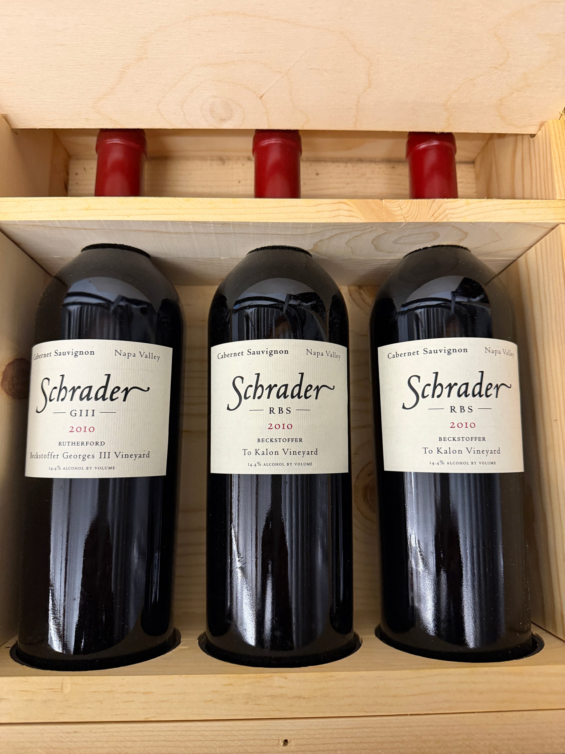 2010 Schrader Mixed 3-Pack owc (2 RBS Beckstoffer To Kalon Vineyard / 1 Rutherford GIII Beckstoffer Georges III Vineyard) - Walker Wine Co.