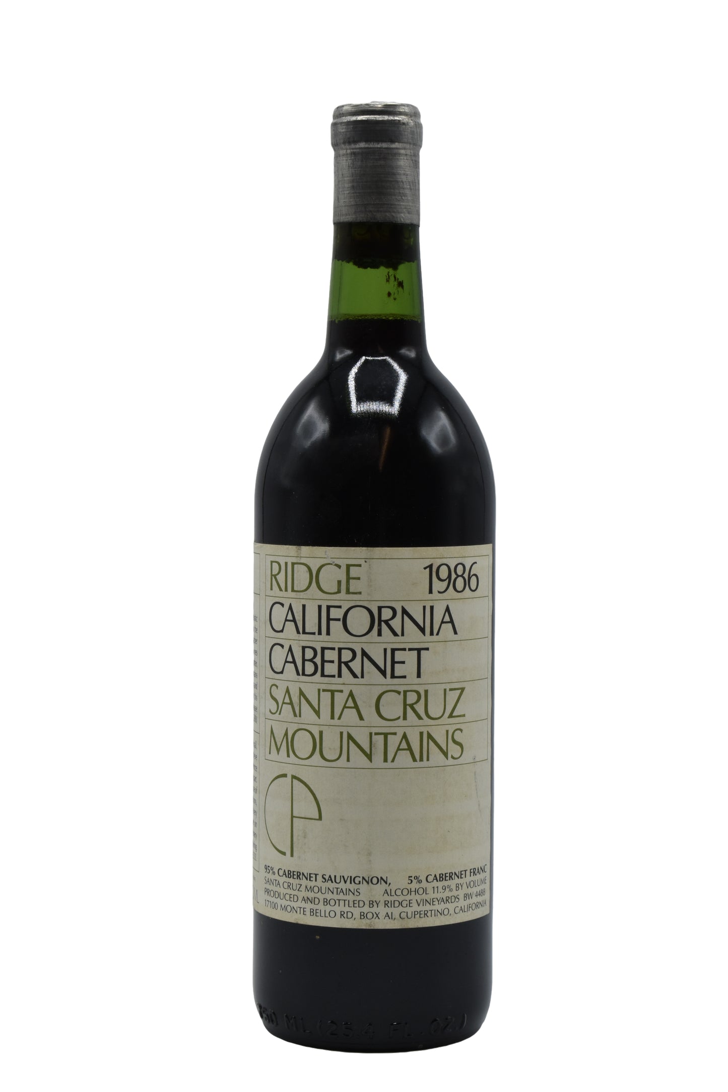 1986 Ridge California Cabernet Santa Cruz Mountains, CP Program 750ml - Walker Wine Co.